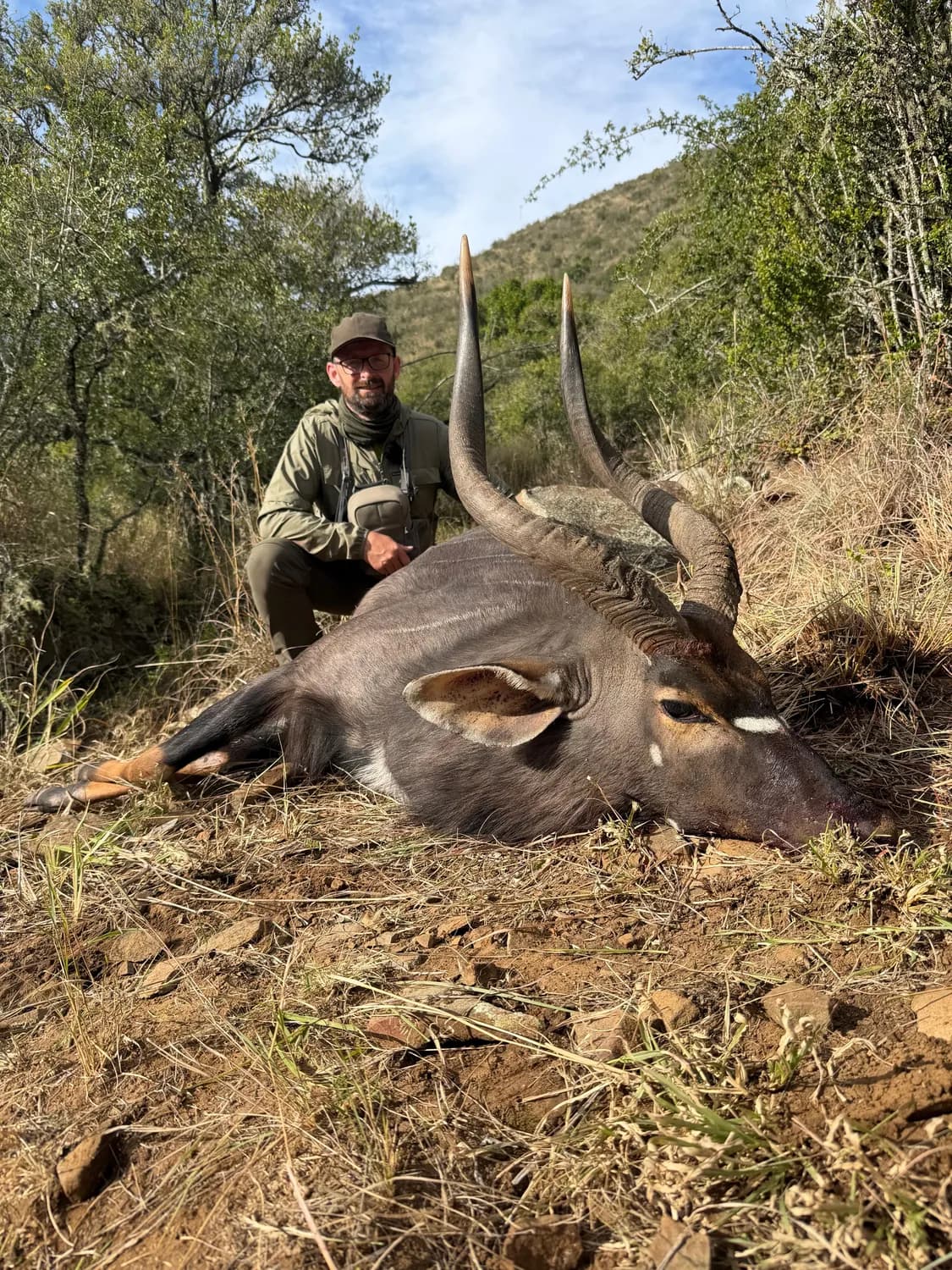 Hunter behind a harvested nyala at Garland