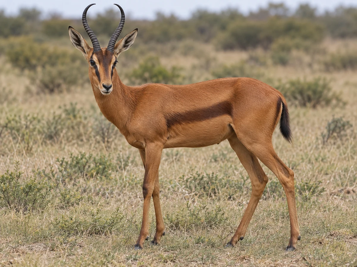 AI-generated image of a copper springbok standing in South African grassland