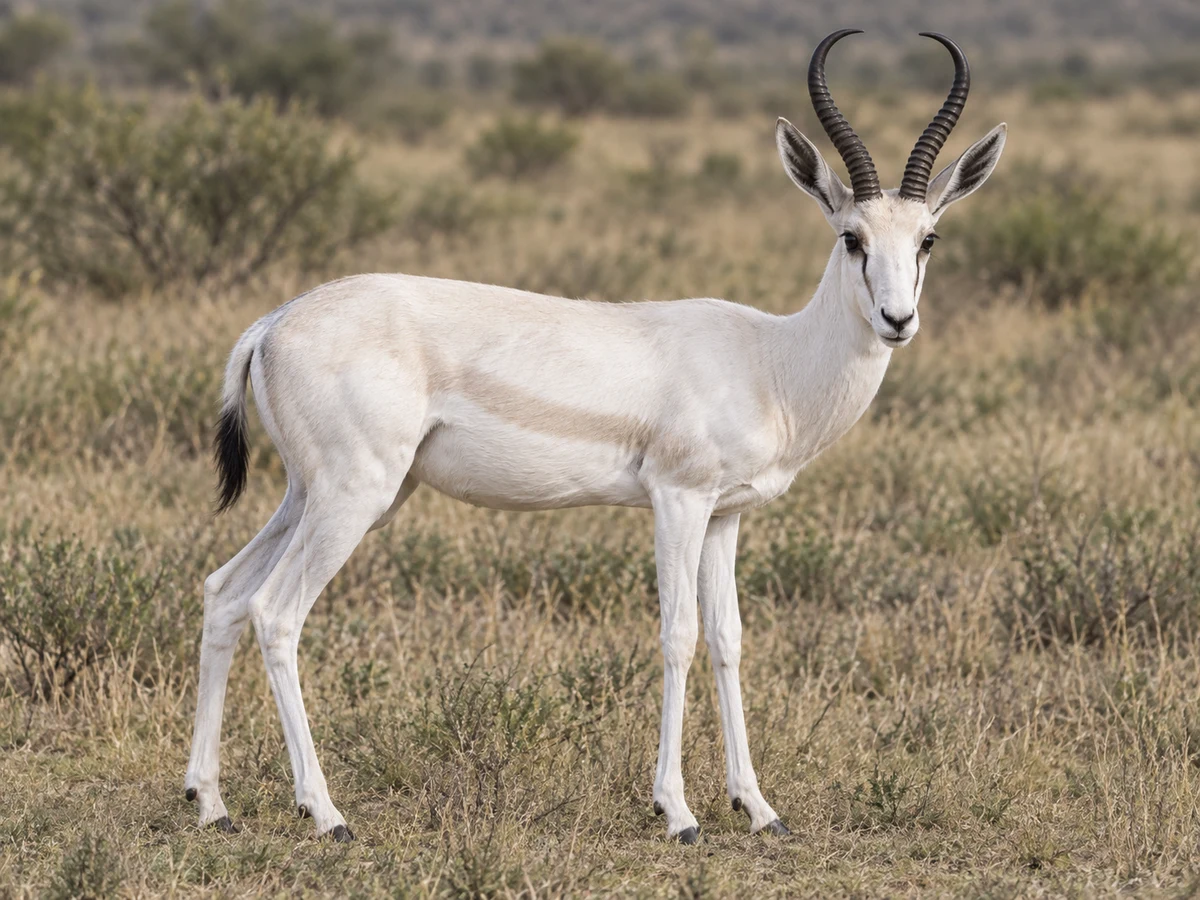 AI-generated image of a white springbok standing in South African grassland